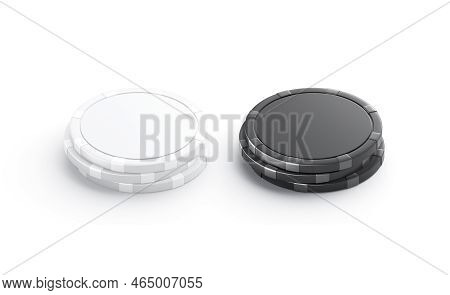 Blank Black And White Plastic Round Chip Mockup Stack, Isolated, 3d Rendering. Empty Gamblin Money T