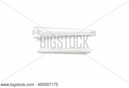 Blank White Weed Joint With Plastic Tube Pack Mockup, Isolated, 3d Rendering. Empty Pre-rolled Smoke