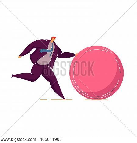 Businessmen Pushing Abstract Figures Towards Goal. Flat Vector Illustration. Men Competing, Trying T