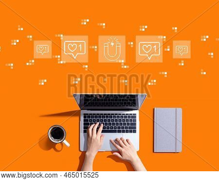 Get More Likes Concept With Person Using A Laptop Computer