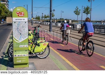 Budapest, Hungary - 3 September 2022: Bubi Shared Bikes Station In The Buda Part Of Budapest