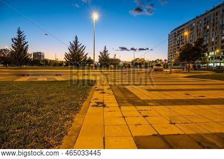 Night View Of Architecture And Streets In Teatinos District In Málaga