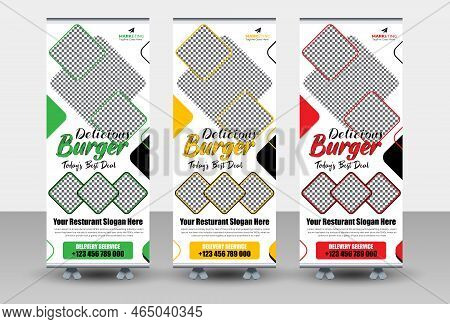 Modern Food Rollup Banner Design For Restaurant, Food And Restaurant Roll Up Banner Design Template,