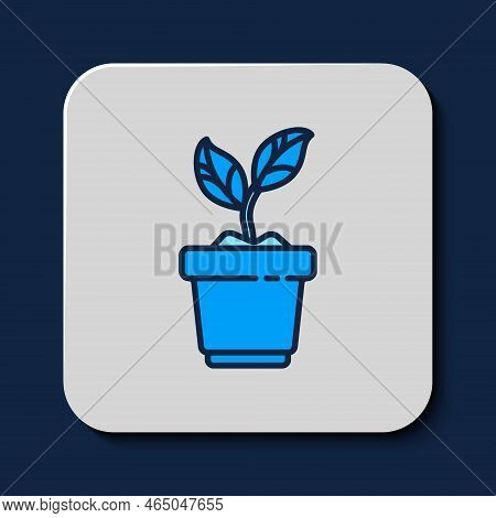 Filled Outline Plant In Pot Icon Isolated On Blue Background. Plant Growing In A Pot. Potted Plant S