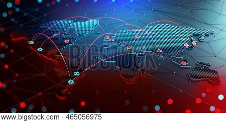 Abstract Map Of Continents. Globalization And Geopolitics In High-tech World Of Future. 3d Illustrat