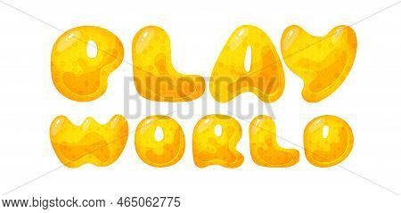 Kids Zone Vector Cartoon Banner. Honey Letters For Childrens Playroom Decoration. Sign For Childrens