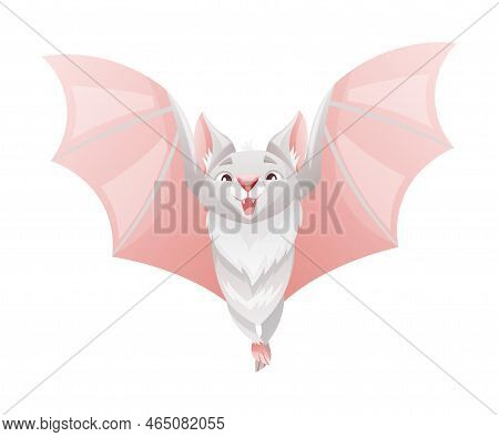 Funny Grey Bat With Cute Snout And Pointed Ears Flying With Spread Wing Vector Illustration