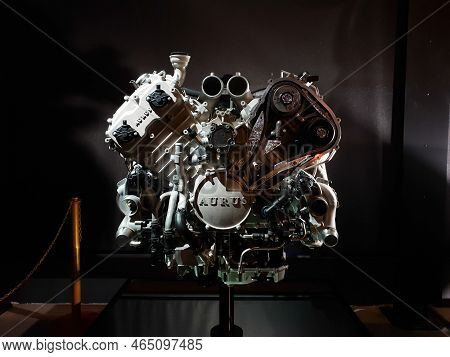 Moscow, Russia - April 4, 2022:  V8 4.4 Engine Of Russian Premium Car Aurus. Museum Of The Special P