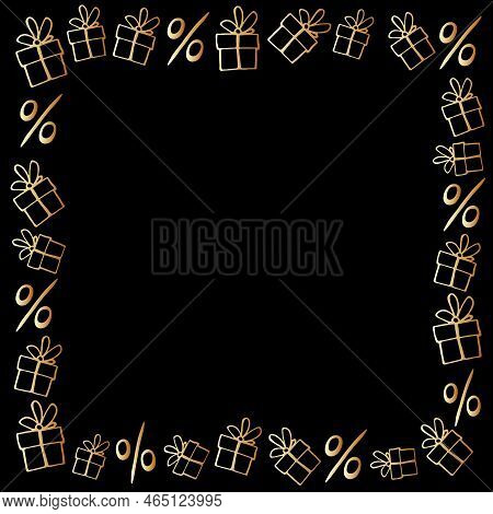 Vector Frame On Theme Of Black Friday, Shopping, Discounts And Sales. Border Made From Hand Drawn Ou