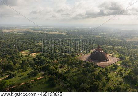 Aerial Drone Of Buddhist Stupa Temple, Unesco Heritage. Anuradhapura City - Sri Lanka.