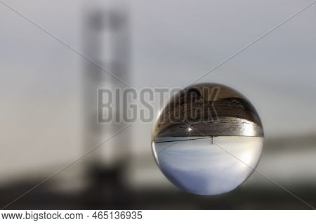 Humber Bridge In Hull, England, Uk, Seen Through A Crystal Ball