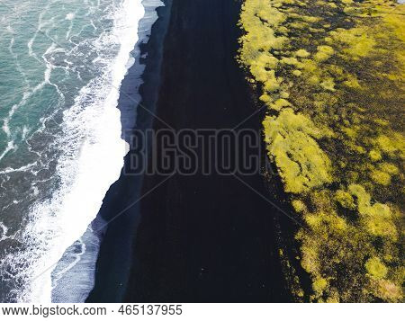 Reynisfjara Black Beach, Iceland - Drone View From Top