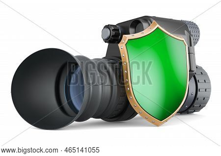 Night Vision Monocular With Shield, 3d Rendering Isolated On White Background