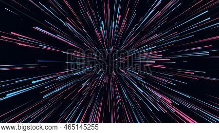 Abstract Hyperspeed Background. Movements Of Big Data Cyberspace. Dynamic Jump Blue Light Lines On T