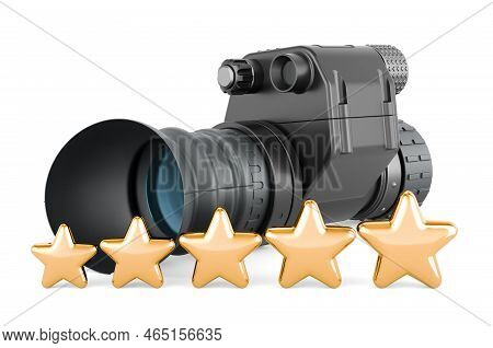Night Vision Monocular With Five Golden Stars. 3d Rendering Isolated On White Background