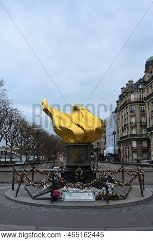 Paris, France 03.22.2017: Panoramic View Of The Flame Of Freedom