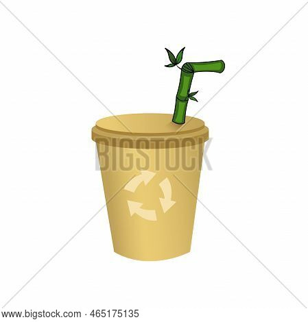 Eco Paper Cup And Recykling Sign. Funny Character For Your Design. Green Energy Concept. Ecology Pro