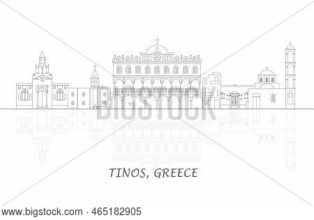 Outline Skyline Panorama Of  Tinos, Cyclades Islands, Greece - Vector Illustration