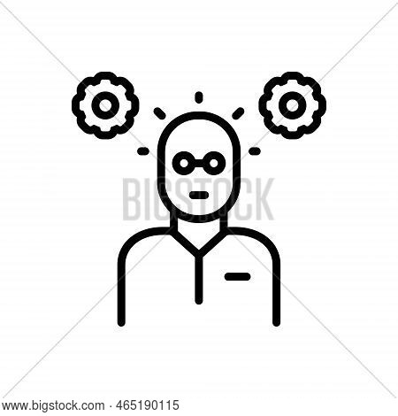 Black Line Icon For Critical Fragile Delicate Slobbery Thinking Cogwheel Person Awareness