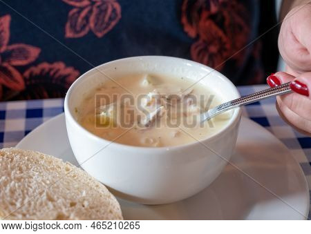 Traditional Scottish White Cream Soup, Cullen Skink Made With Smoked Paddock Fish, Scotland