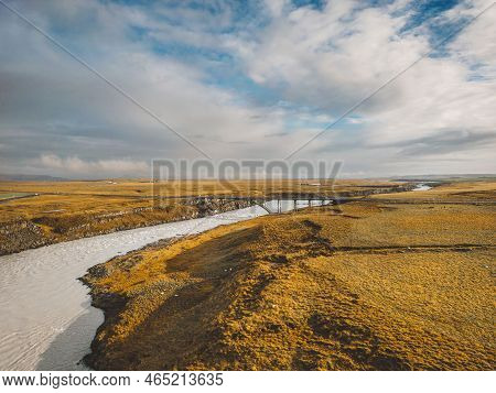 Autumn In Iceland, Yellow And Orange Grass