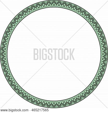 Vector Round Green Border Ornament. Native American Tribes Framework, Circle.