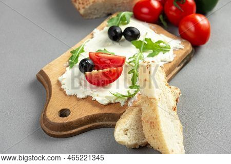 A Food Trend, Bread With Butter And Toppings. Board With Butter Snack. Breakfast Snack. Trend