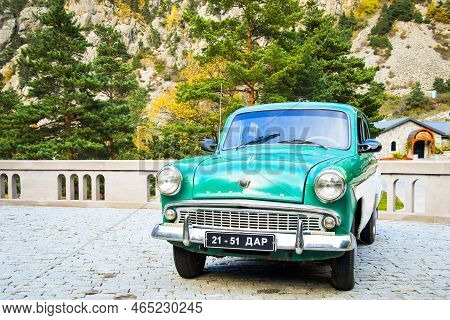 Kazbegi, Georgia - 30th October, 2022: Green Moskvitch (russian: Москвич) Stand In Georgia. Soviet/r