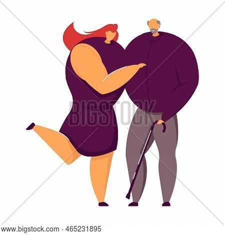 Senior Father And His Daughter Standing Together. Family Memebers Of Different Ages Vector Illustrat