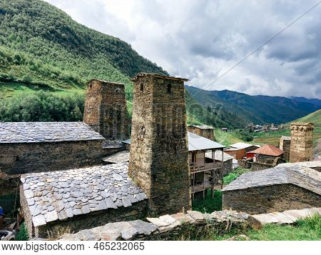 Ushguli, Georgia - September 06 2021: Svan Towers At Ushguli Village In Samegrelo-zemo Svaneti, Geor
