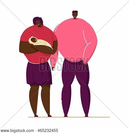 Family With Newborn Baby Flat Vector Illustration. Multinational Couple With Little Child Standing T