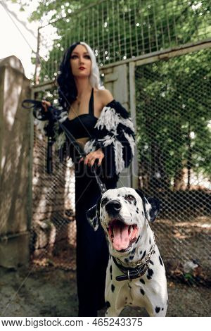 Cosplay On Cruella De Vil With A Dalmatian