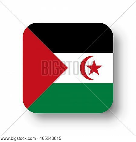 Sahrawi Arab Democratic Republic Flag - Flat Vector Square With Rounded Corners And Dropped Shadow.