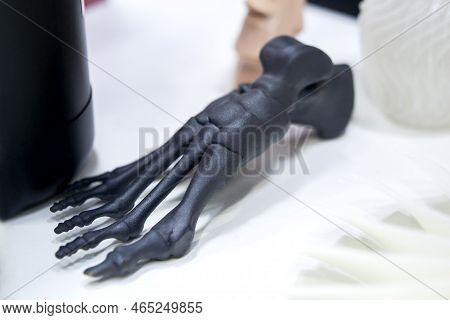 Prototype Human Foot Skeleton Printed On 3d Printer. Model Printed On 3d Printer From Plastic Close-