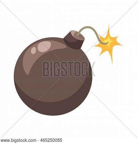 Explosive Lethal Bomb Cartoon Illustration. Lit Bomb. Military Equipment, Army, War, Threat Concept