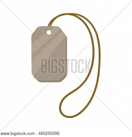 Military Style Necklace Cartoon Illustration. Metal Or Steel Pendant On String Or Rope For Soldiers 