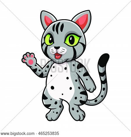 Vector Illustration Of Cute Egyptian Mau Cat Cartoon Waving Hand