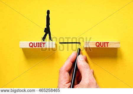 Quiet Quit Symbol. Concept Words Quiet Quit On Wooden Blocks. Beautiful Yellow Table Yellow Backgrou