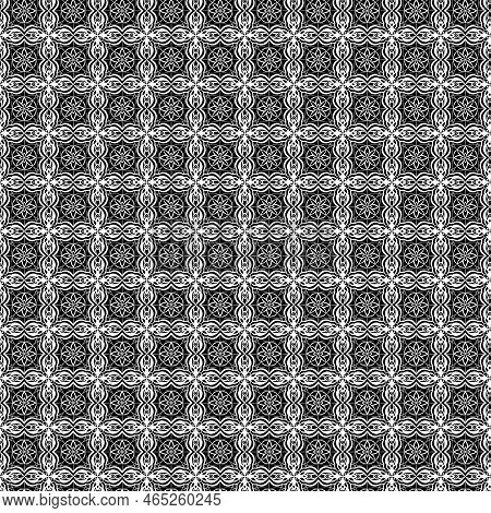 Simple Abstract Geometric White Lace Openwork Fabric Pattern On A Black Background Modern Fashion Fa