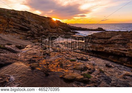 Sunset On The Coast Of Mount Jaizkibel In The Town Of Fuenterrabia, Basque Country