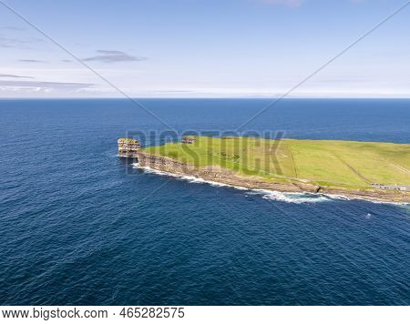 Aerial View Of The Dun Briste Sea Stick At Downpatrick Head, County Mayo - Republic Of Ireland