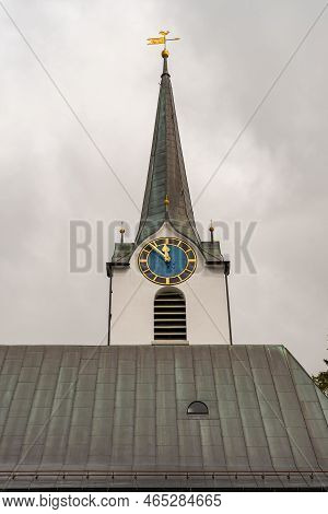 Wildhaus, Switzerland, May 5, 2022 Catholic Church In The Center On An Overcast Day In Spring Time