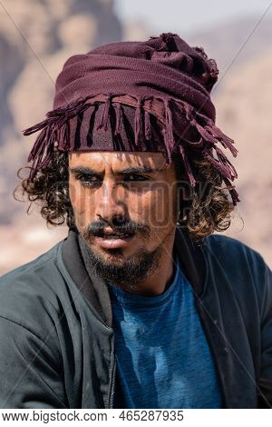Petra, Wadi Musa, Jordan - October 28 2022: Jordanian Bedouin Man Portrait