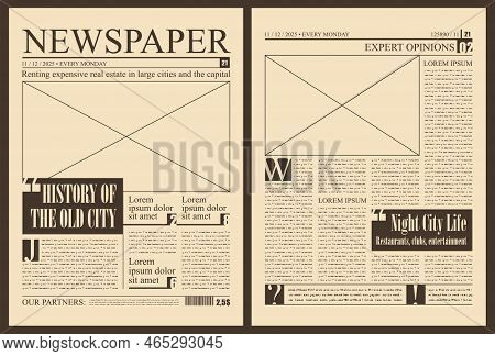 Vector Template For The Layout Of The Newspaper. Newspaper Columns With Unreadable Text, Headlines A