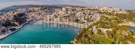 Banner, Long Format Amazing View On Ulcinj Town In Montenegro. Clock Tower Of Ulcinj Sahat Kulla. La