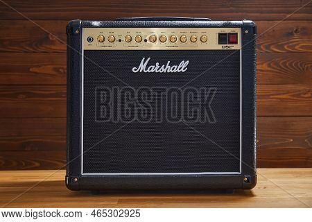 Budapest, Hungary - Circa 2021: Marshall Guitar Combo Amplifier, Classic Vintage Rock Or Classic Met
