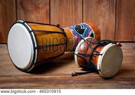 Damaru And Djembe Drums, Percussion And Musical Instruments.