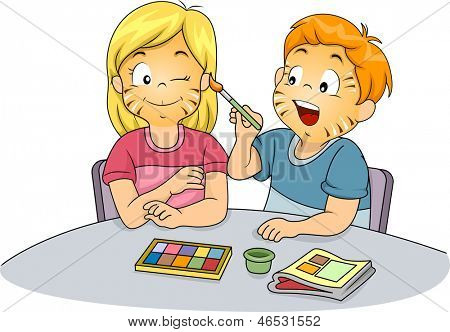 Illustration du mâle et femelle enfants faire Face Painting