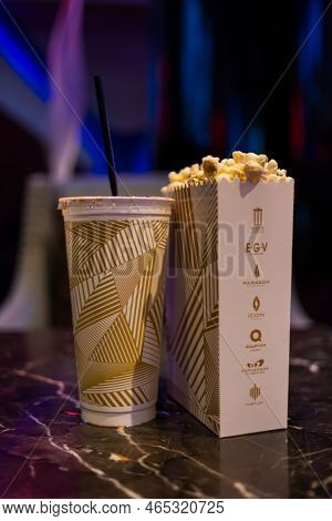 Samut Prakan, Thailand - November 12, 2022 : Set Of Popcorn And Soft Drink From The Biggest Brand Of