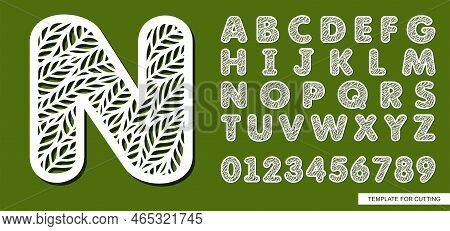 Letter N Made Of Leaves. Eco Font For Spring, Summer, Autumn. Theme Of Plants, Nature. White Symbol 